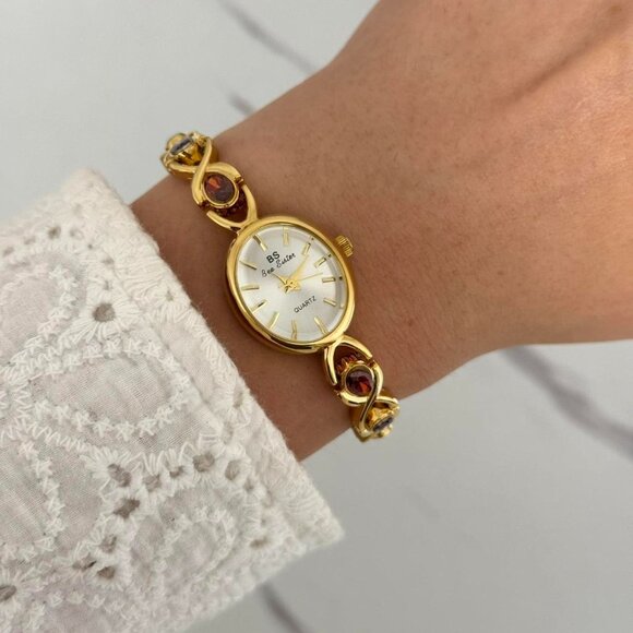 Sku:0277 Gold mini Watch multicoloured zircon stones red green yellow‎ purple main image 6